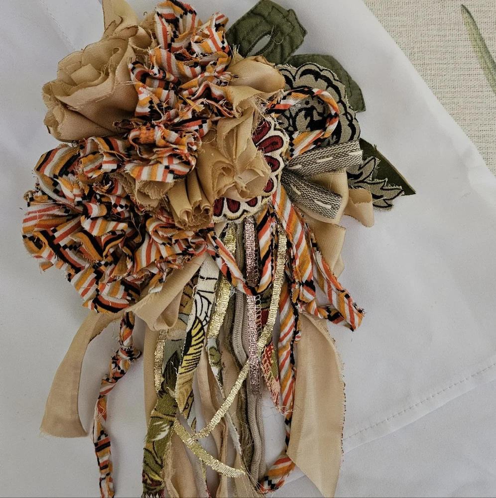 Floral Fabric Brooch Pin with Multicolor Accents - Picture 1 of 2